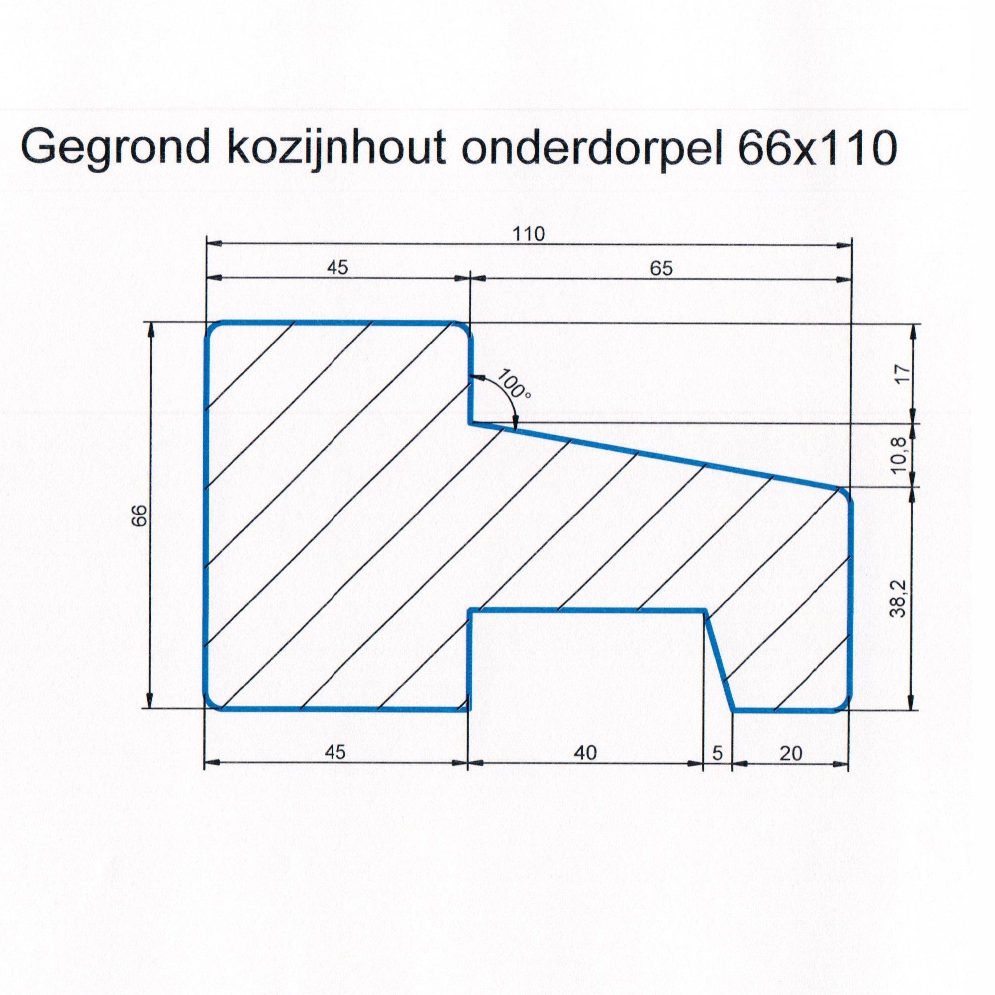 Hardhout 66x110 kozijnhout gegrond L=1180 onderdorpel