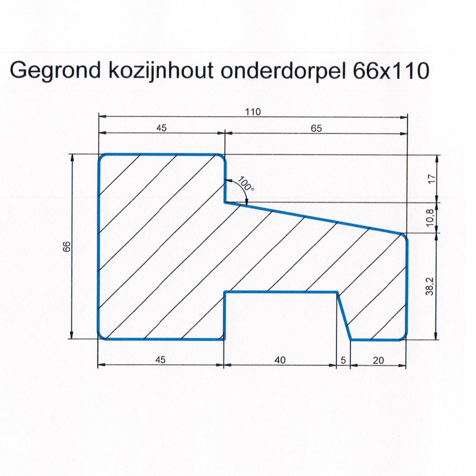 Hardhout 66x110 kozijnhout gegrond L=2950 onderdorpel