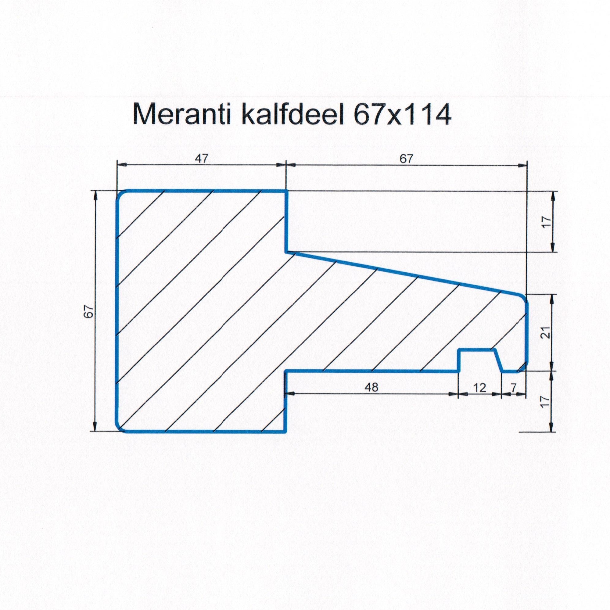 Meranti 67x114 kozijnhout Kalfdeel L=2450 mm