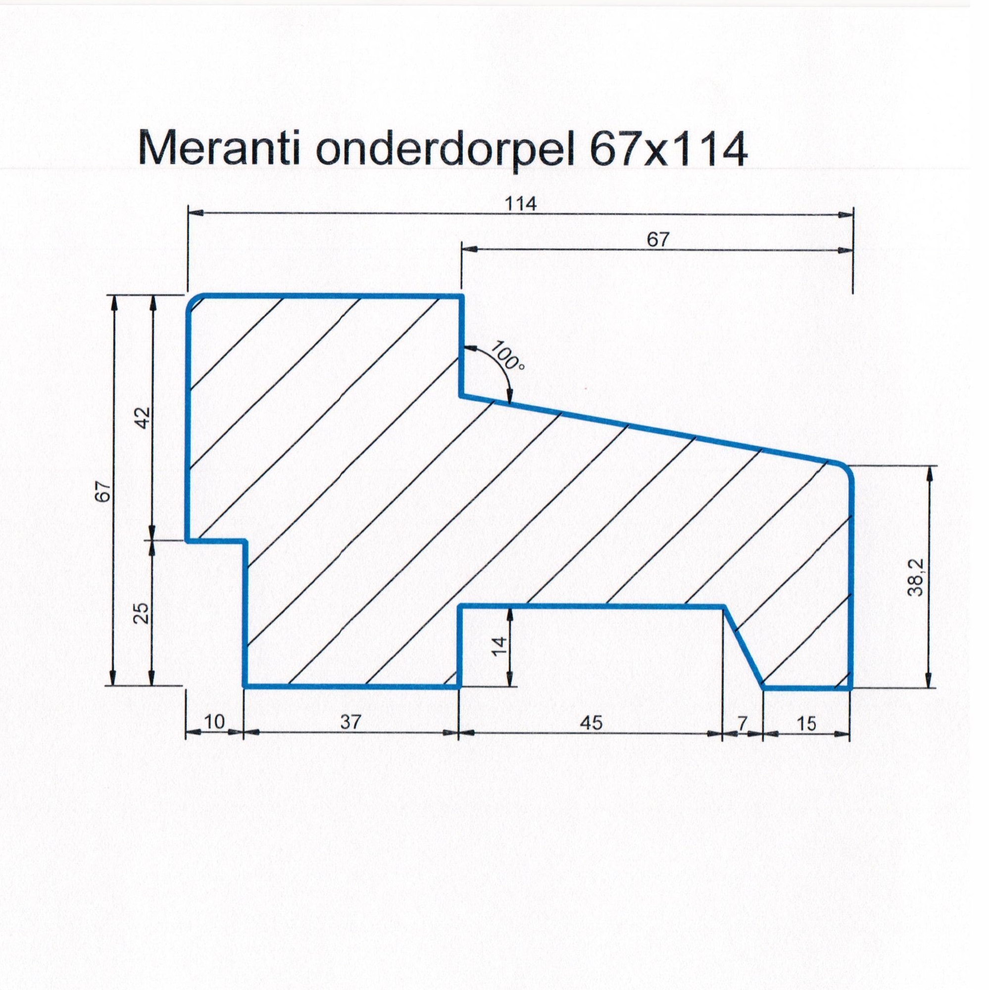 Meranti 67x114 kozijnhout onderdorpel L=1500 mm