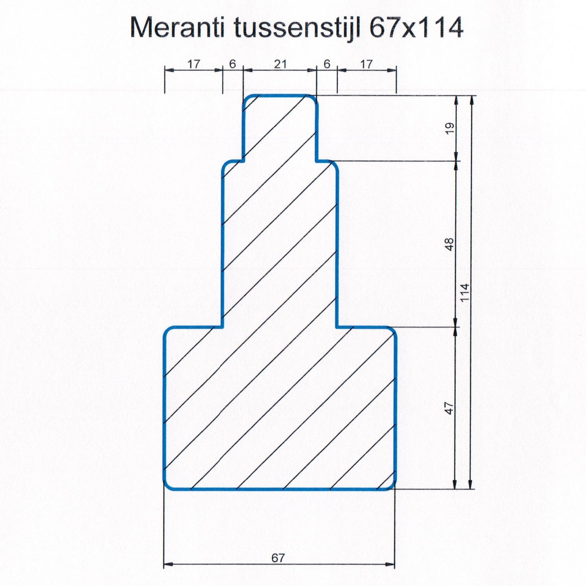 Meranti 67x114 kozijnhout Tussenstijl L=2450 mm