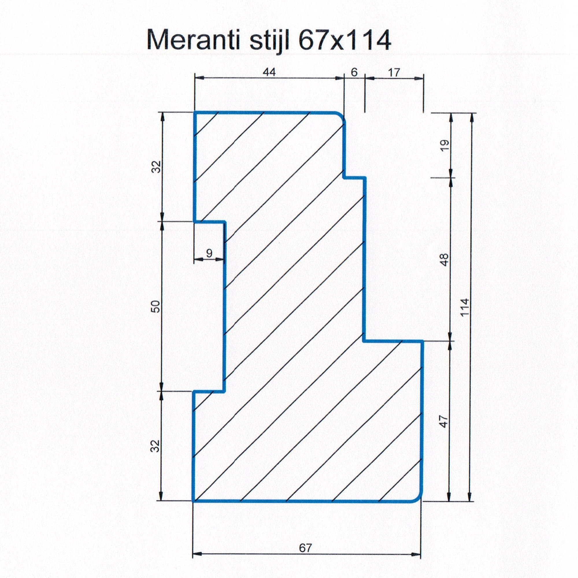 Meranti 67x114 kozijnhout stijl L=1500 mm