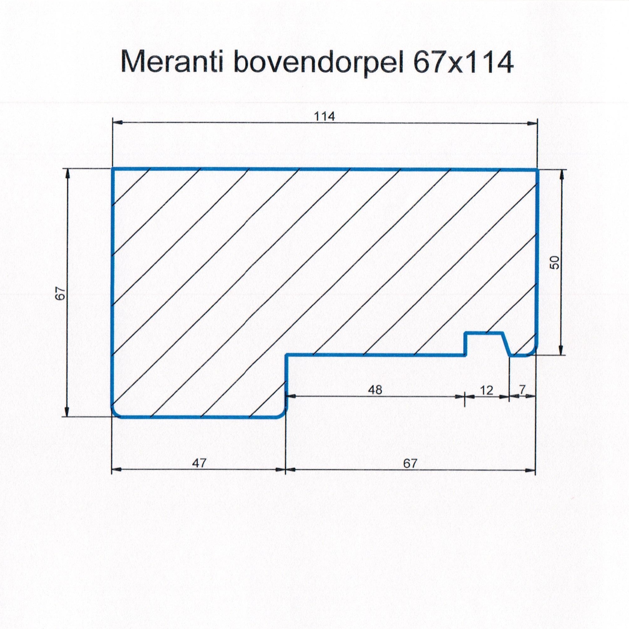 Meranti 67x114 kozijnhout bovendorpel L=1200 mm